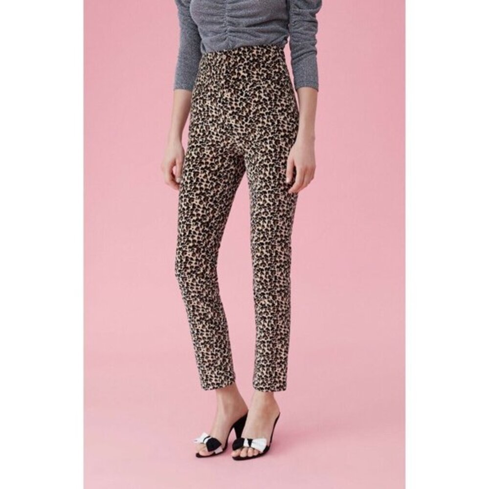 REBECCA TAYLOR Pants Leopard Velvet High Rise Ankle Pants Skinny SZ 4 NWT $375